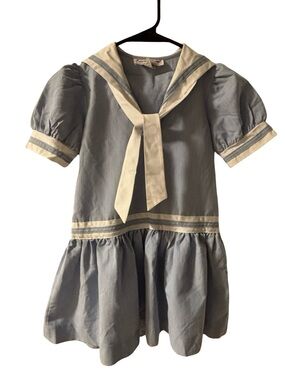 Girls VTG Light Blue Chambray Sailor Dress Size 6X